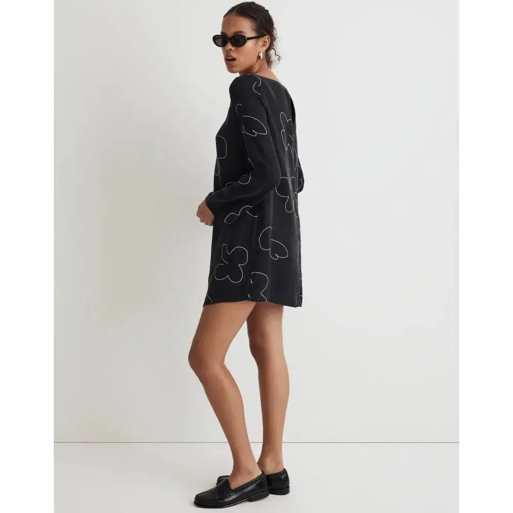 Madewell Shift Mini Dress Long Sleeve True Black Cupro Minimalist Light XXS NWT - Picture 4 of 13